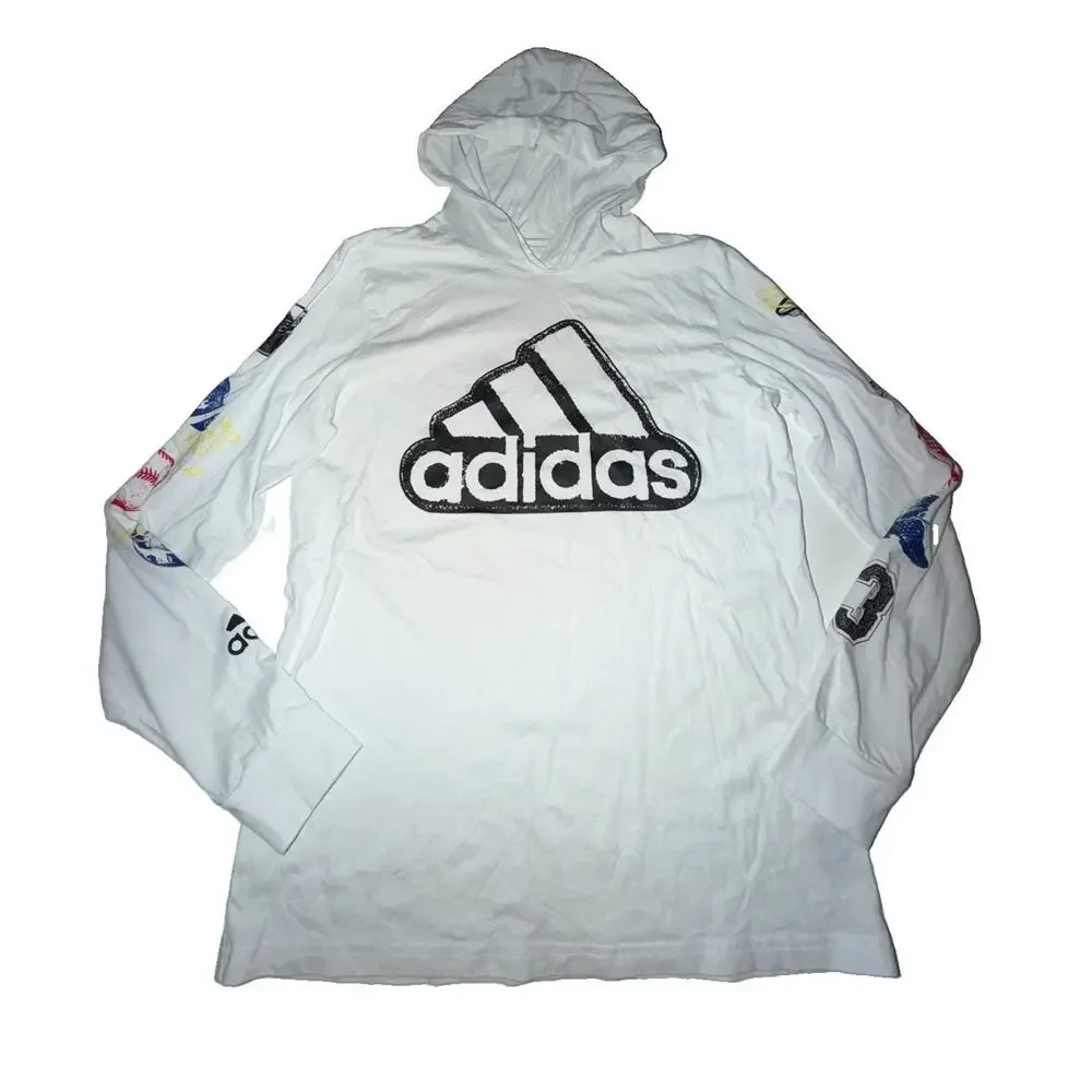 Adidas Boys Long Sleeve Cotton Jersey Hooded T-shirt Tee XL